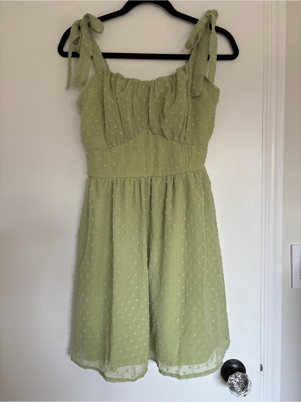 Missguided Sage Green Swiss Dot Tie-Strap Bustier Mini Dress